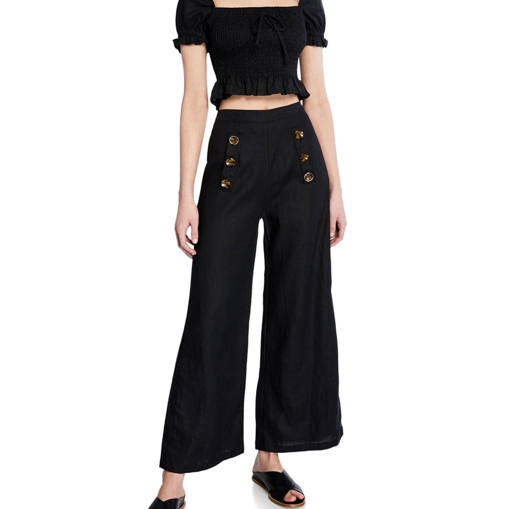 Faithfull the Brand Black Wide-Leg Button Sailor Pants
